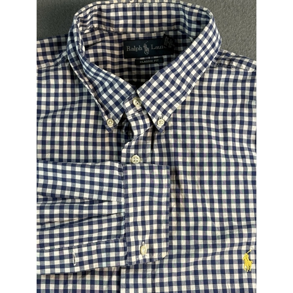 Ralph Lauren Shirt Mens 2XLT Blue Check Classic Fit Long Sleeve Button-Down